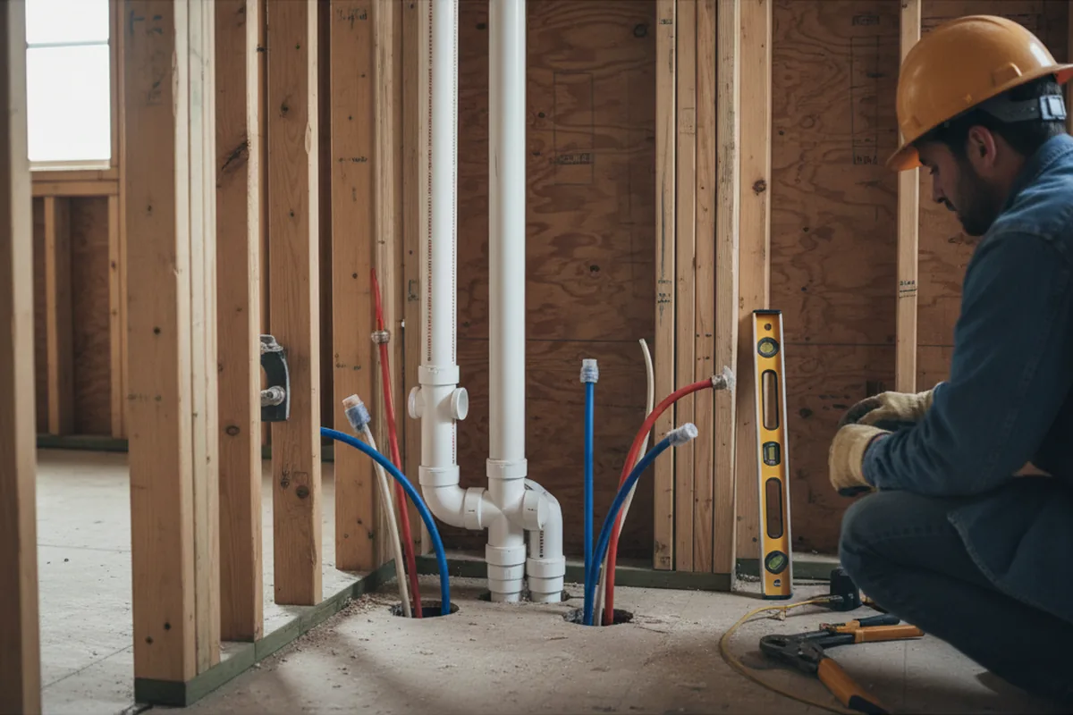 Drain and supply rough-in during Drain Cleaning in Elmer
