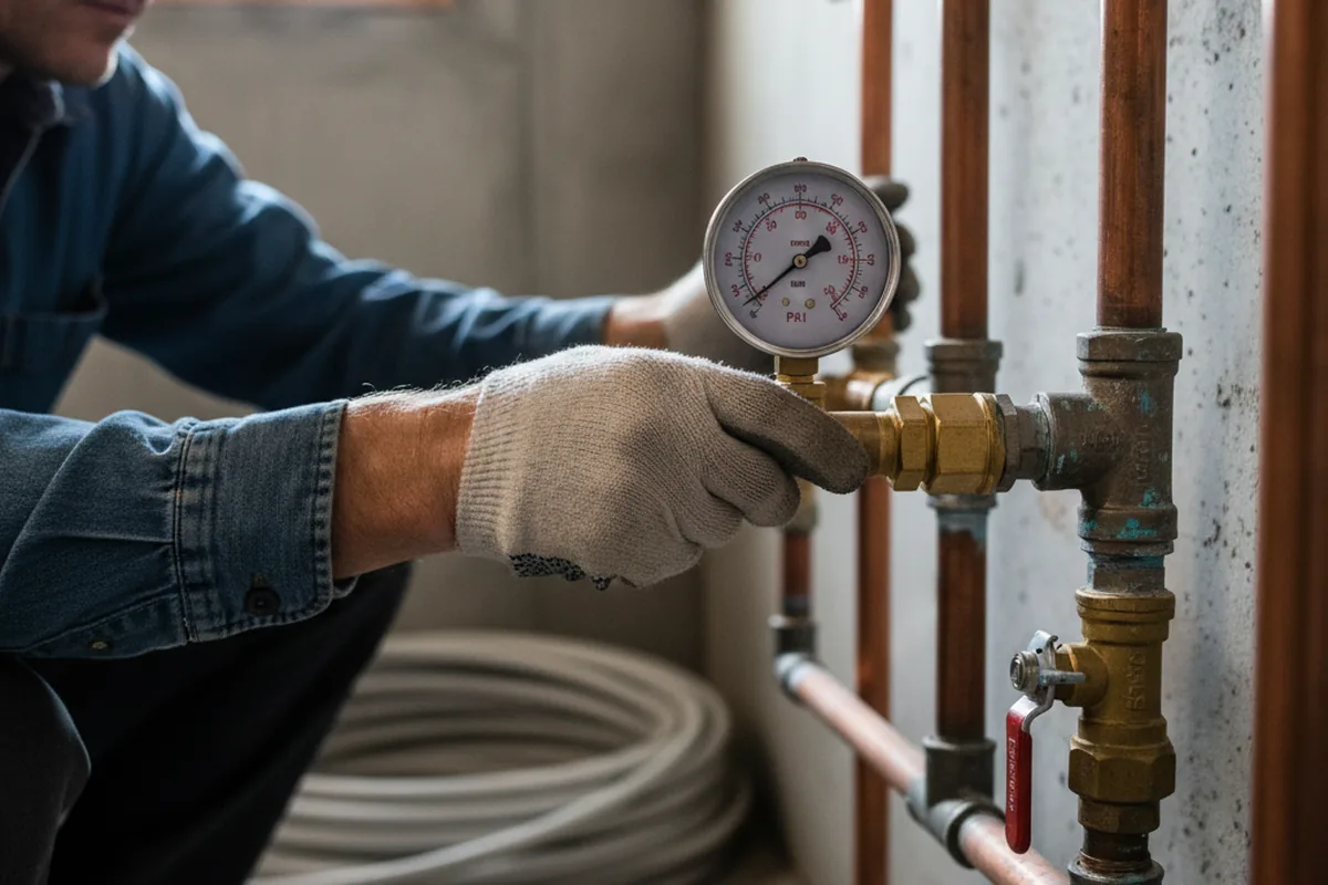 Pressure testing a repaired line during Water Line Repair in Elmer